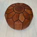 Embroidered Moroccan Pouffe (Mini) w/Dark Thread - Cognac