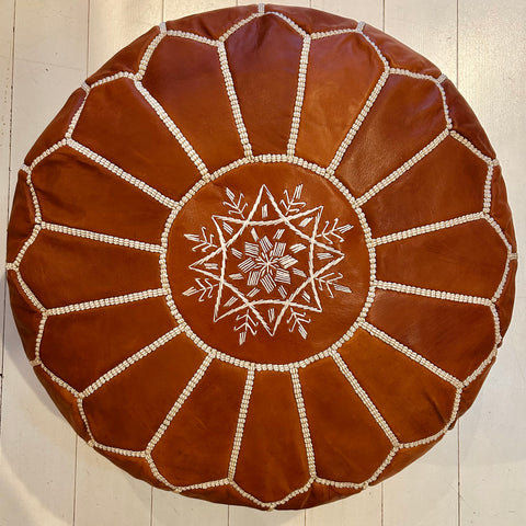 Embroidered Moroccan Pouffe - Caramel
