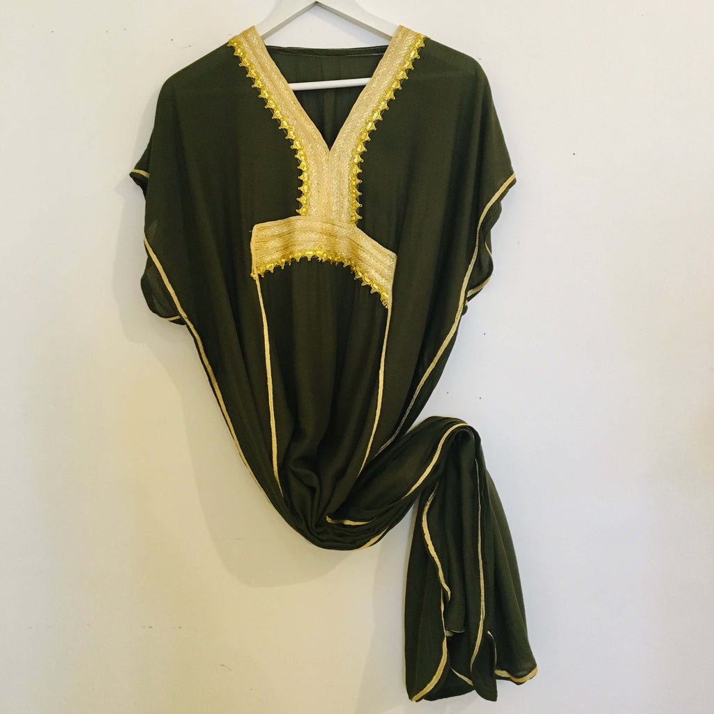  Kaftan - Fancy (Olive w/Gold) Caftan - Mashi Moosh