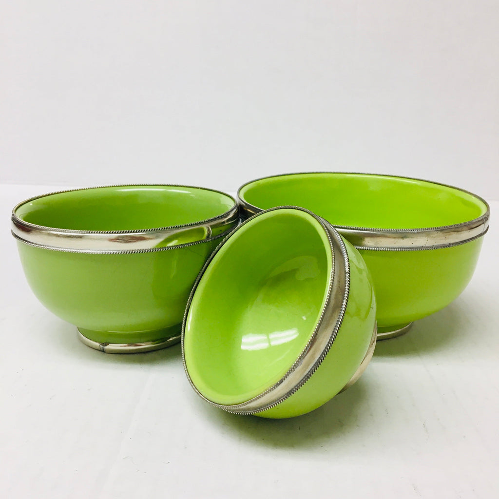 Silver Rimmed Bowl - Lime Bowl - Mashi Moosh