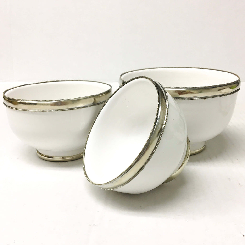 Silver Rimmed Bowl - White Bowl - Mashi Moosh