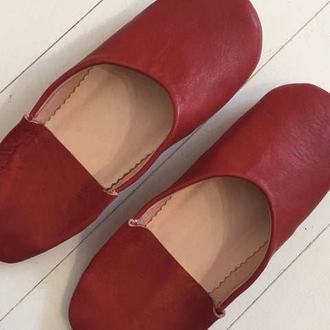 Leather Slippers - Berry Red Slippers - Mashi Moosh