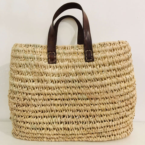 Open Weave Basket w/Leather Handles - Mashi Moosh