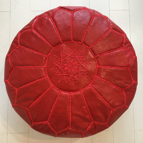 Embroidered Pouffe - Red Pouffe - Mashi Moosh