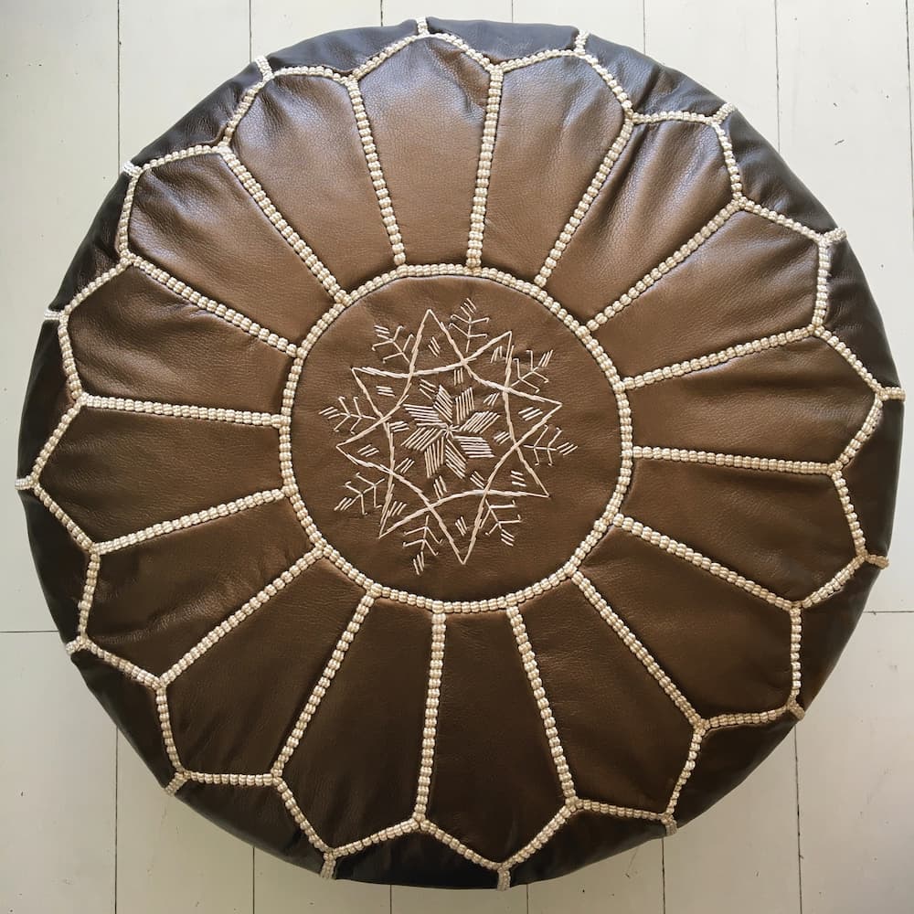 Moroccan Pouf - Embroidered Pouffe - Bronze
