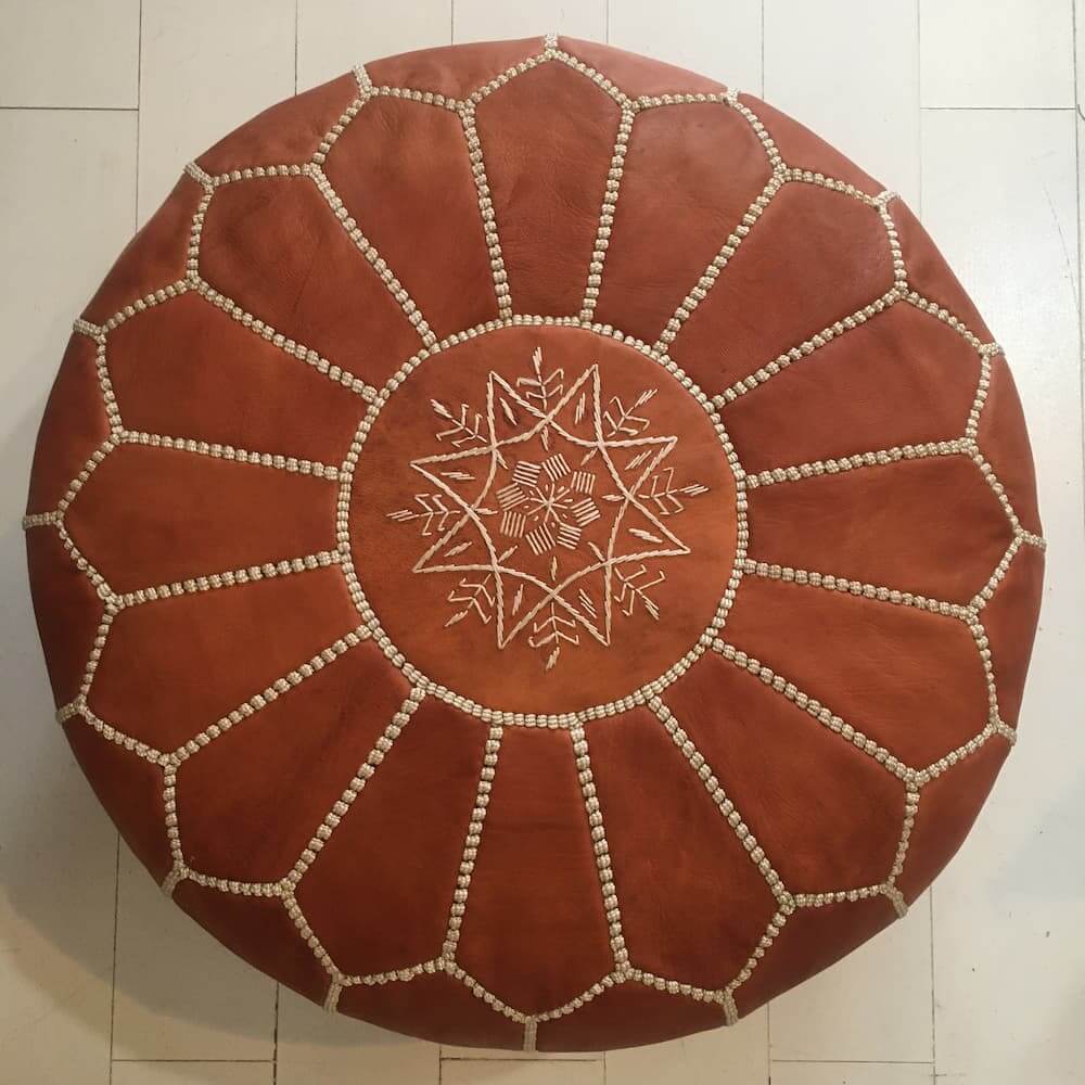 Moroccan Pouf - Embroidered Pouffe - Desert Sand