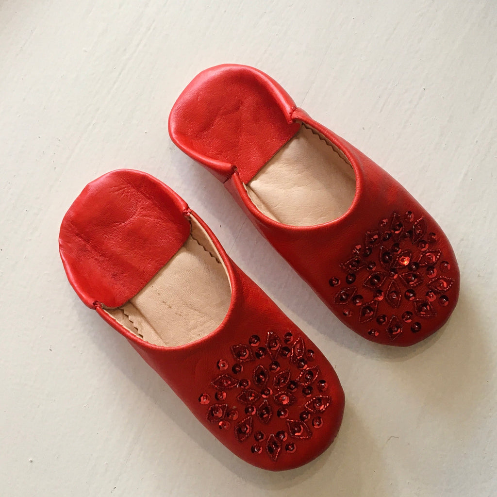 Sequinned Slippers - Berry Red (Children’s) Slippers - Mashi Moosh