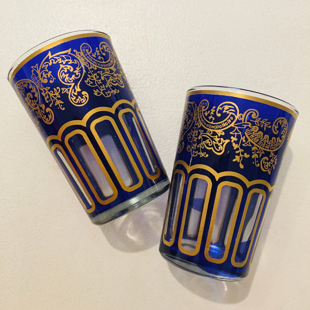 Moroccan Mint Tea Glass Duo  - Traditional (Blue) Glasses - Mashi Moosh