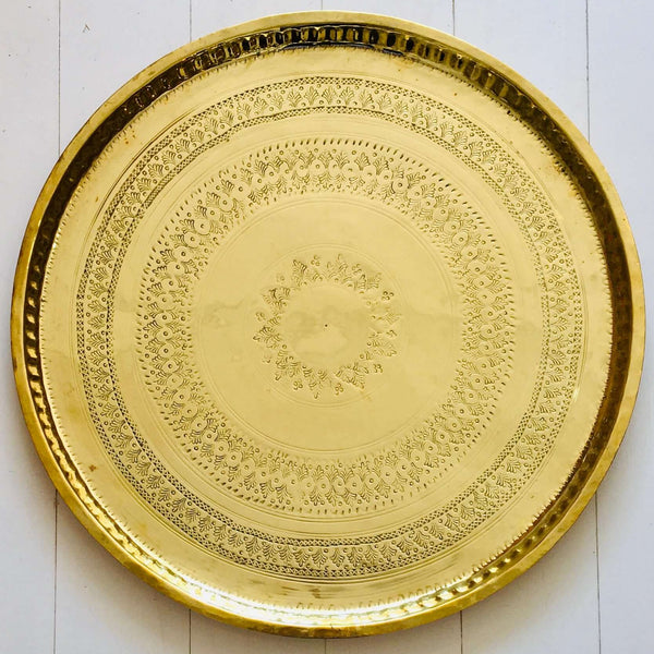 Vintage Moroccan Brass Tray - 21.5”