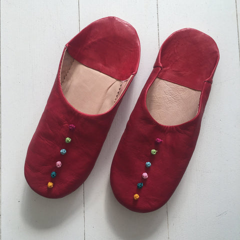 Pompom Slippers - Berry Red - Mashi Moosh