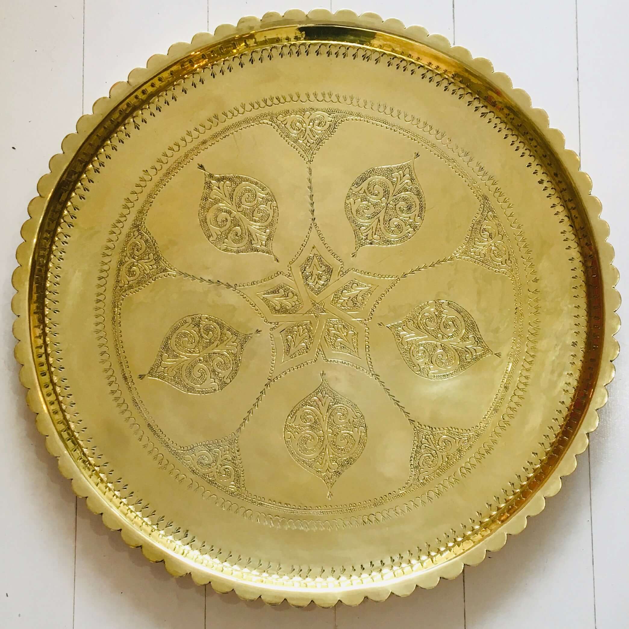 Vintage Moroccan Brass Tray - 21.5”