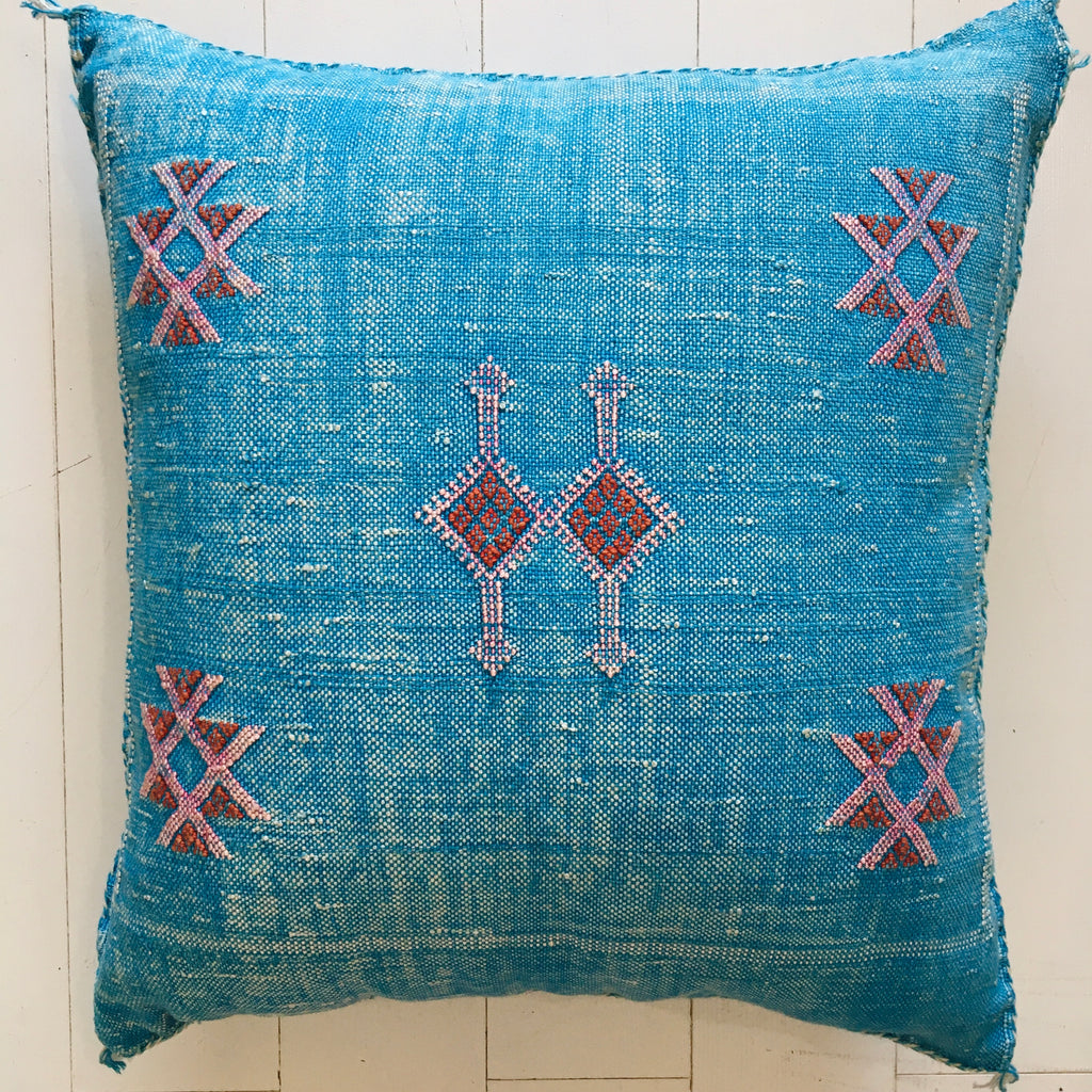 Cactus Silk Cushion (Turquoise Denim) Cushion - Mashi Moosh