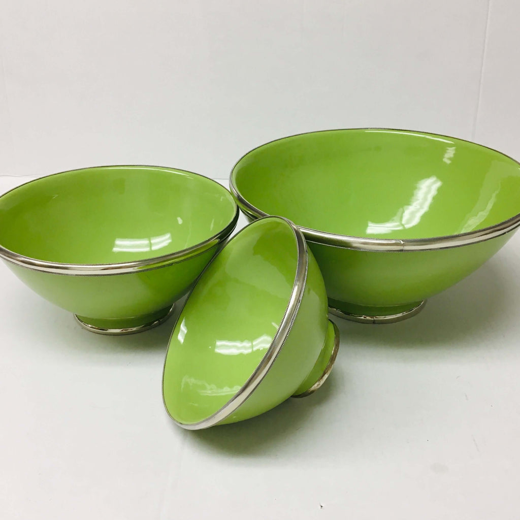 Silver Rimmed Serving Bowl - Lime Bowl - Mashi Moosh