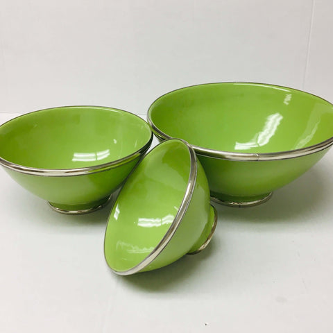 Silver Rimmed Serving Bowl - Lime Bowl - Mashi Moosh